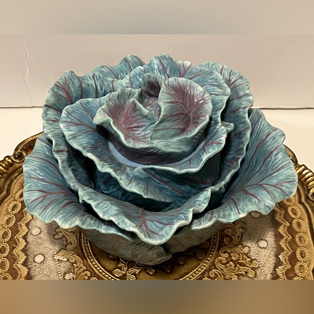 VINTAGE FITZ & FLOYD CLASSICS CERAMIC CABBAGE DECORATIVE BOWL & LID.